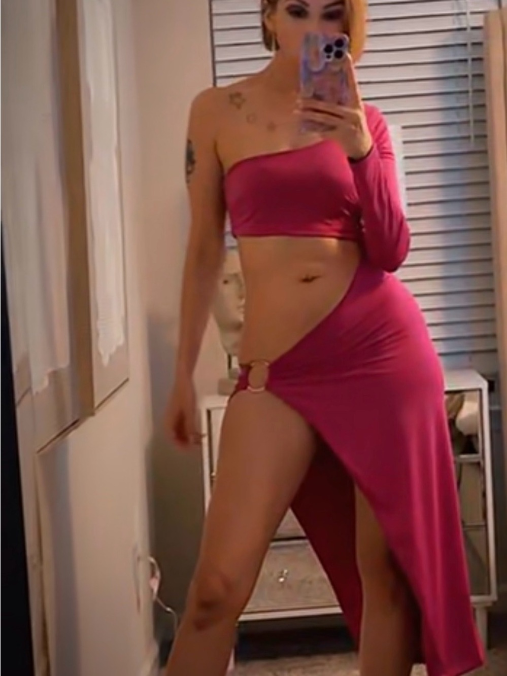 Fashion Nova Magenta One-Shoulder Cutout Dress